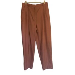 Rafaella Women's Size 14 Brown Pleated Linen Blend Trousers Pants